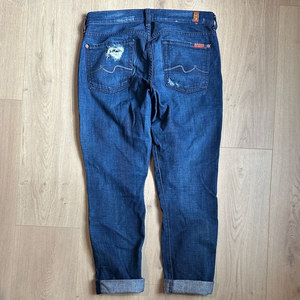 7 For All Mankind Distressed Dark Blue Boyfriend Jeans Josefina
